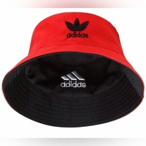 NWOT Unisex Adidas Solid Black & Red Reversible Logo Bucket Hat